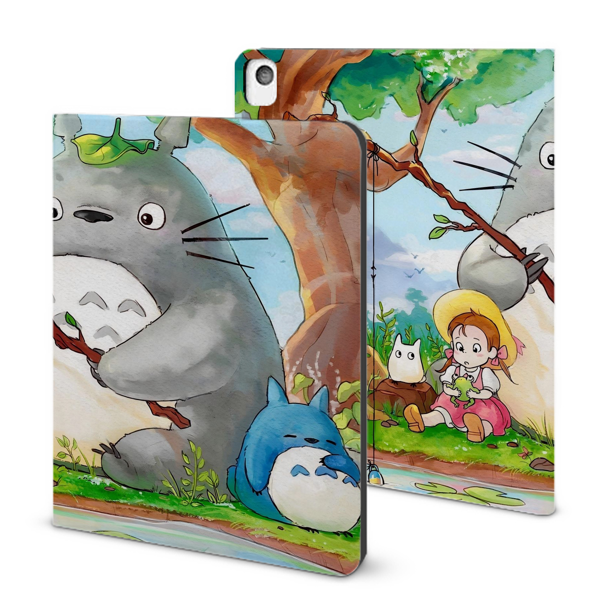 （画像用） となりのトトロ 草壁メイ 草壁サツキ My Neighbor Totoro Satsuki Kusakabe Mei Kusakabe IPadケース ペンホルダー付き ブックスタイルデザイン